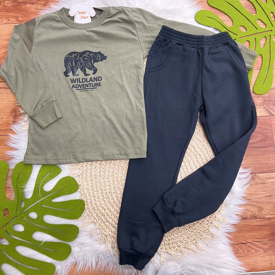 Conj. Blusa Manga Longa  WildLand e Calça de Moletom - Verde e Preto